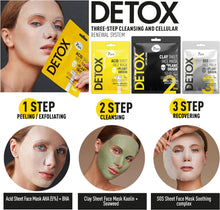 Carica l'immagine nel visualizzatore di Gallery, 7DAYS Maschera Viso Skincare Kit | Sistema in 3 Fasi Detox, Purificante, Anti-età | Maschere viso in Tessuto Idratante con Argilla e Acido Ialuronico | Skin Care Set Antirughe & Punti Neri
