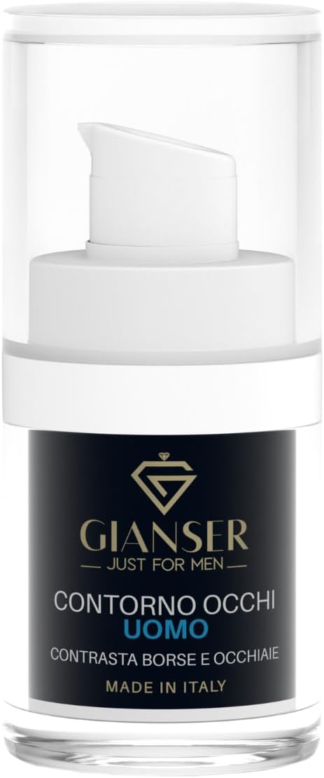 GIANSER just for men -Crema Contorno Occhi Uomo Anti Invecchiamento con Acido Ialuronico -Riduce Rughe, Combatte Gonfiore e Occhiaie, Idrata il Viso in 12 Ore. 15 ML