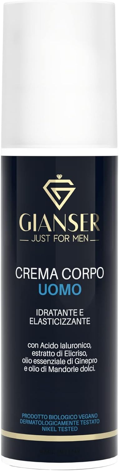 GIANSER just for men - Crema Corpo Uomo: Idratante, Profumata e Anti-Invecchiamento | Biologica Vegana per Pelle Sensibile | Elimina Rossori dopo Rasature e Rende la Pelle più Giovane 150 ml