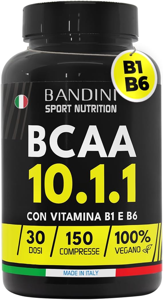 Bandini® AMINOACIDI RAMIFICATI BCAA 10 1 1 | 150 Compresse Aminoacidi Ramificati Fermentati con Vitamina B1 e B6 | 10.1.1 con Leucina, Isoleucina, Valina | Intra Pre Post Workout per Palestra | Vegan