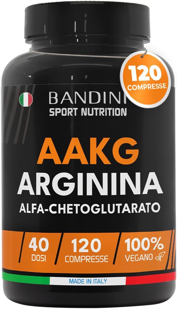 Bandini® AAKG Arginina Alfa-Ketoglutarato in Rapporto 2:1-120 Compresse 100% Vegan (1000mg per compressa) - Integratore di L-Arginina Alpha Chetoglutarato per Sportivi per Pre Workout potente