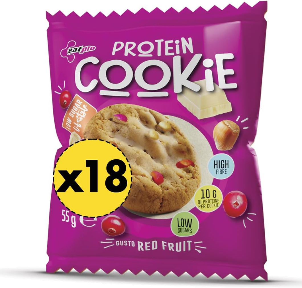 Biscotti Proteici High Protein Cookie Red Fruit EatPro 18x55g Colazione Proteica, Snack Proteici, 10g Proteine 5g Fibre, Low Carb Keto Diet, Dieta Chetogenica Prodotti, Pasti Proteici