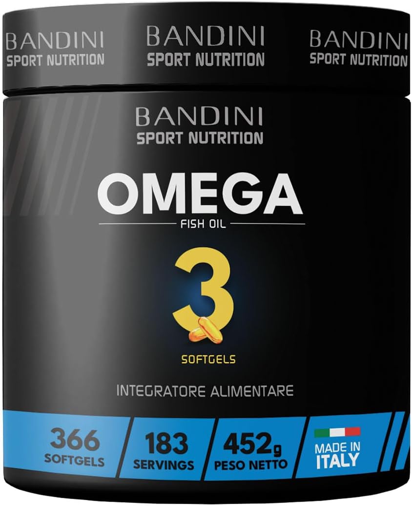 Bandini® Olio di Pesce Omega 3 360 mg EPA e 240 mg DHA per Dose Giornaliera (366 Capsule) - Integratore Alimentare in Softgels molli di Fish Oil (Puro) per la Funzione Cerebrale e la Capacità Visiva