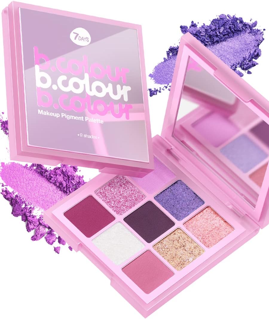 7DAYS Palette Ombretti Purple Nude| Palette Glitterata Con 9 Ombretti Dai Diversi Finish, 9 g