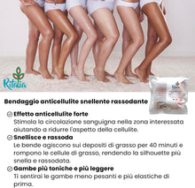 Carica l&#39;immagine nel visualizzatore di Gallery, BENDAGGIO ANTICELLULITE SNELLENTE RASSODANTE con principi attivi 100% VEGAN 2 Bende DRENANTE extra lunghe per gambe, glutei, pancia e fianchi azione tonificante
