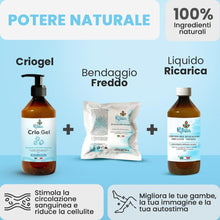 Carica l&#39;immagine nel visualizzatore di Gallery, 500ml Crema gambe effetto freddo defaticante e drenante per vene varicose e capillari rotti per gambe stanche gonfie e pesanti Ritalia® Crio gel BIO migliora circolazione RASSODANTE e tonificante
