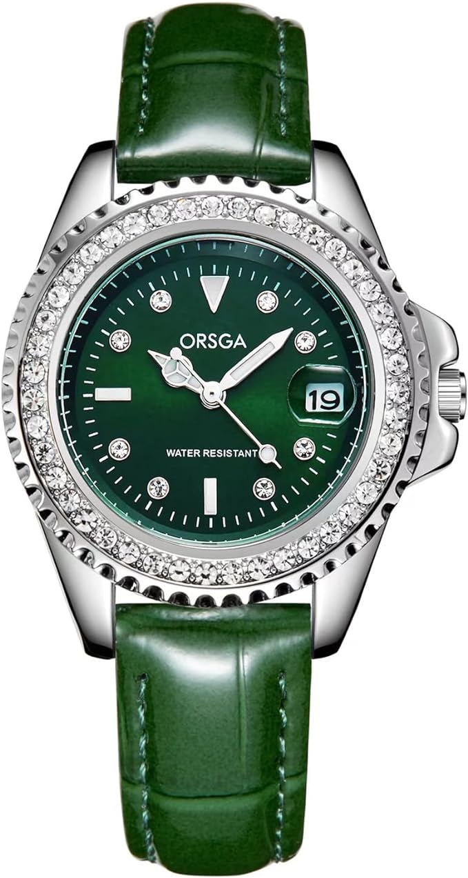 Orologio Donna Quarzo Analogico Pelle Verde Orologi da Polso Impermeabile Classico Affari Design Orologi Donna Casual Calendario Luminosi Regali Eleganti per Donna