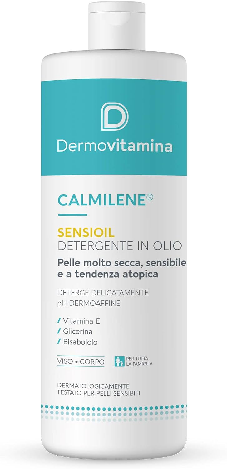 Calmilene Sensioil - Olio Detergente Viso e Corpo - con Calmilene e Vitamina E - Olio Doccia - Pelle Delicata, Sensibile o Soggetta a Irritazione - 500 ml - Dermovitamina