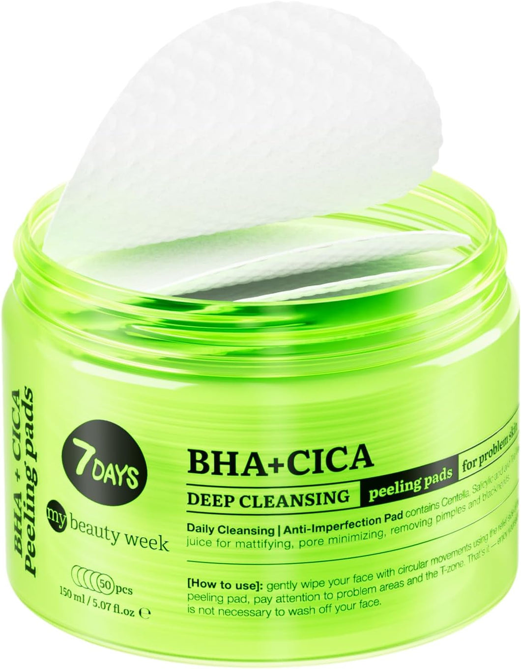 7Days Pads Esfolianti - Dischetti Peeling per il Viso con Acido Salicilico, Centella Asiatica e Tea Tree - Trattamento per l'Acne - Esfoliante Rimuovi Punti Neri