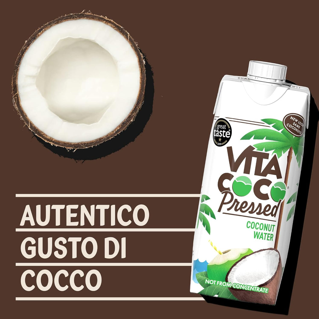 Vita Coco acqua di cocco pressata 12 BOTTIGLIE x330 ml idratante naturale, piena di elettroliti, senza glutine, ricca di vitamina C e potassio, gusto cocco