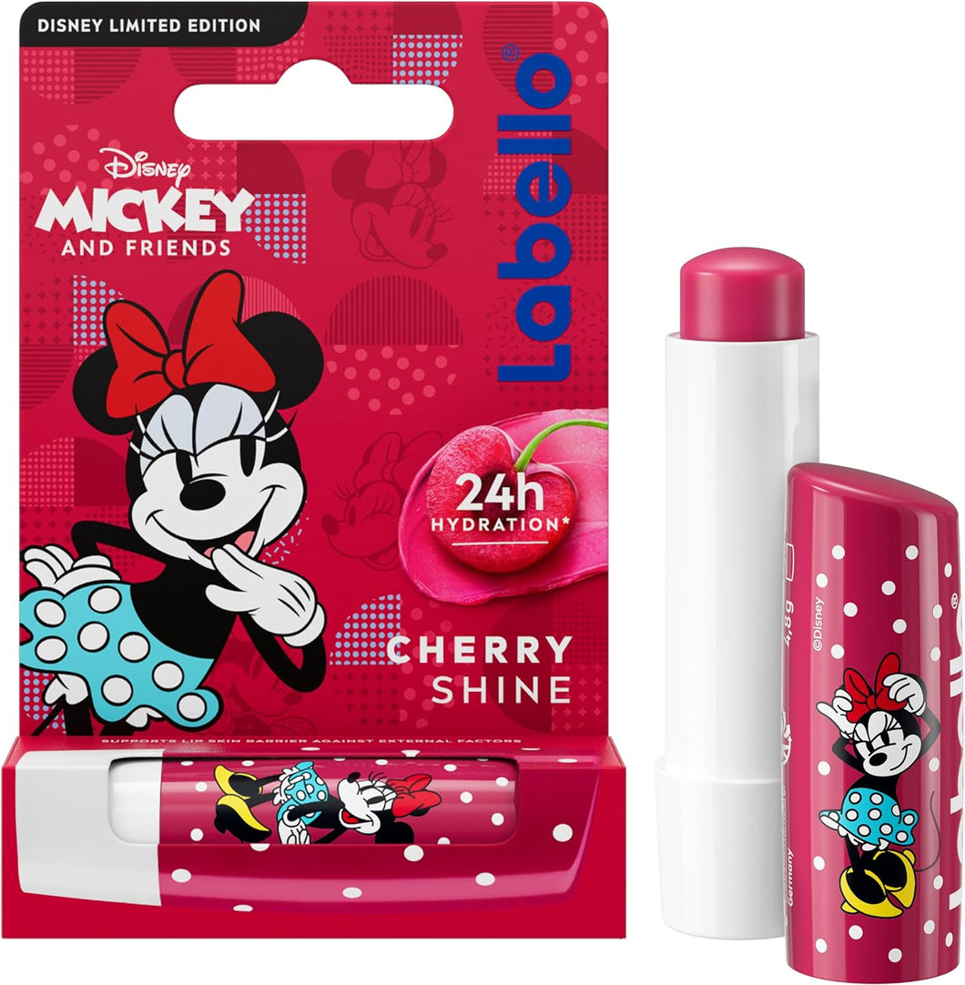 LABELLO Cherry Shine - Burro di cacao idratante per bambini, con l’immagine di Minnie, edizione limitata Disney