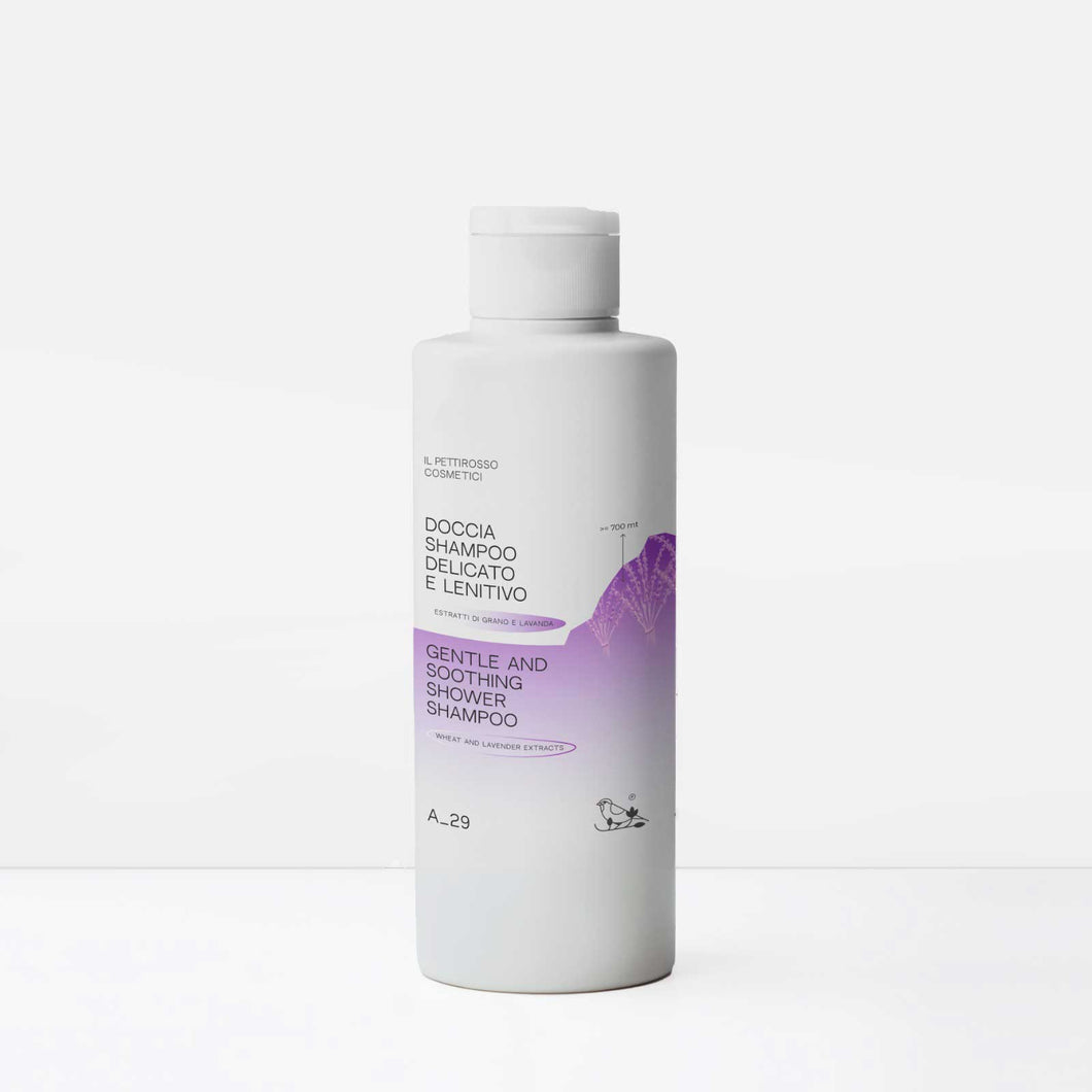 DOCCIA SHAMPOO DELICATO E LENITIVO - PETTIROSSO - CON PIANTE OFFICINALI E OLIO ESSENZIALE DI LAVANDA - ADATTO A TUTTI I TIPI DI PELLE E CAPELLI