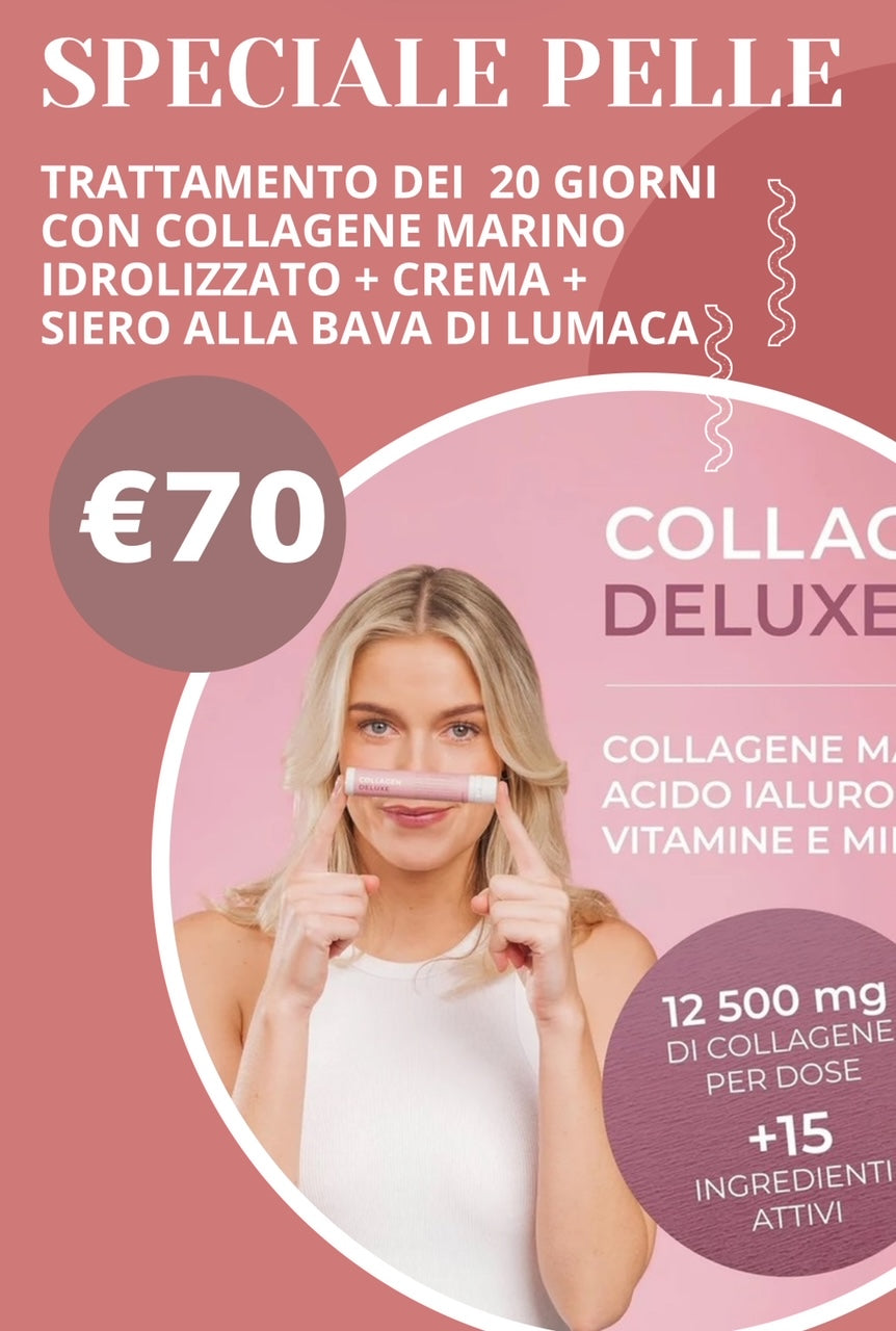 Kit DELUXE Speciale Pelle Programma - Truccati della tua pelle in 20gg - 20 collagene Shots + 1 Crema Viso Bava di lumaca + 1 siero Viso Bava di Lumaca