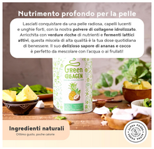 Carica l&#39;immagine nel visualizzatore di Gallery, Green Collagen – Cocco e Ananas - Collagene Marino con Acido Ialuronico e Elastina - Collagene Idrolizzato, Integratori per Capelli, Pelle e Articolazioni - 400g Collagene in Polvere
