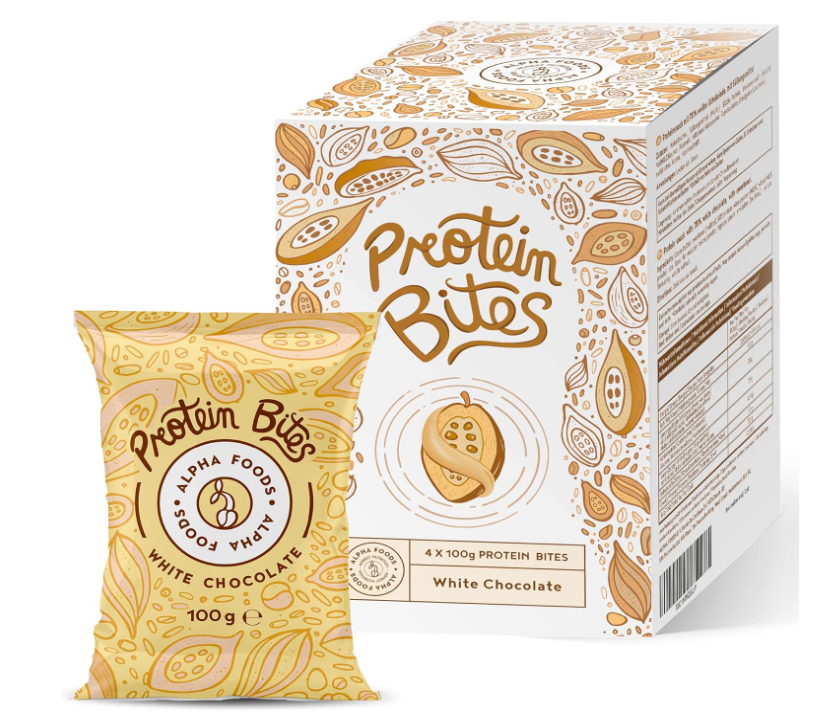 Protein Bites - Snack Fitness Proteici al Cioccolato Bianco - con 78% di cioccolato al latte, cacao, soia e proteine del latte - Integratori Pre Workout