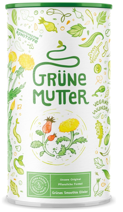 Green Mother Frullato in Polvere – con Vitamine a base di Erba di Grano, Ortica, Cardo Mariano con Coenzima Q10 – Multivitaminico Completo e Naturale, 600g