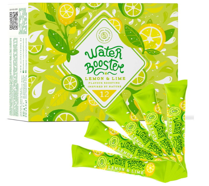 Water Booster - Acqua Aromatizzata al Limone e Lime con Vitamina C - Naturalmente Deliziosa, a Basso contenuto Calorico e Senza Zuccheri Aggiunti - 12x2,5 g in polvere