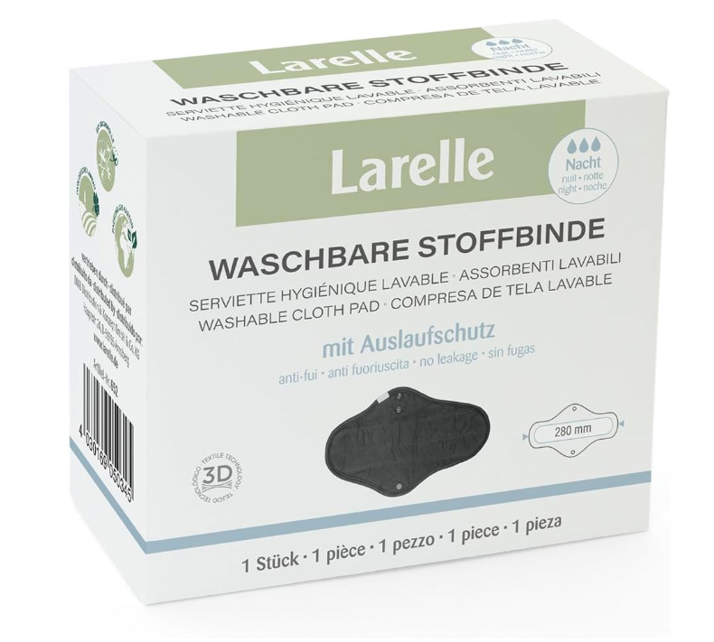 Larelle Pannolino igienico lavabile notte in cotone biologico, con ali, riutilizzabile, sostenibile, per mestruazioni leggere o moderatamente abbondanti, ecologico, morbido, regolabile