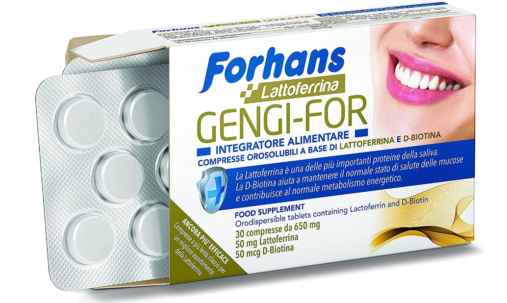 Forhans, Integratore Alimentare Gengi-For, con Lattoferrina e D-Biotina, Azione Antibatterica e Anti Infiammatoria Naturale per il Cavo Orale, Senza Zucchero, 30 Compresse Orosolubili