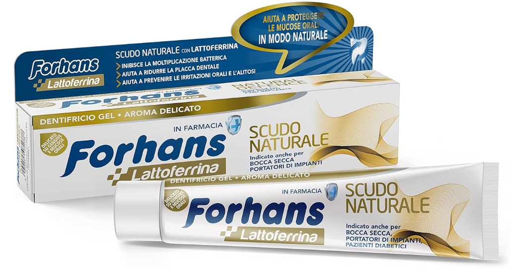 Forhans, Dentifricio Gel Scudo Naturale, con Lattoferrina, Azione Antibatterica per il Cavo Orale, Protezione Naturale, 75 ml