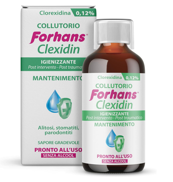 Forhans Clorexidina, Collutorio Clexidin 0,12%, Antisettico, Azione di Mantenimento per Infiammazioni o Infezioni del Cavo Orale Post Intervento, Senza Alcol, Sapore Gradevole, 200 ml