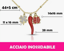 Carica l&#39;immagine nel visualizzatore di Gallery, SAGA GIOIELLI® Collana Donna Portafortuna Quadrifoglio Corno Coccinella Acciaio Confezione Regalo
