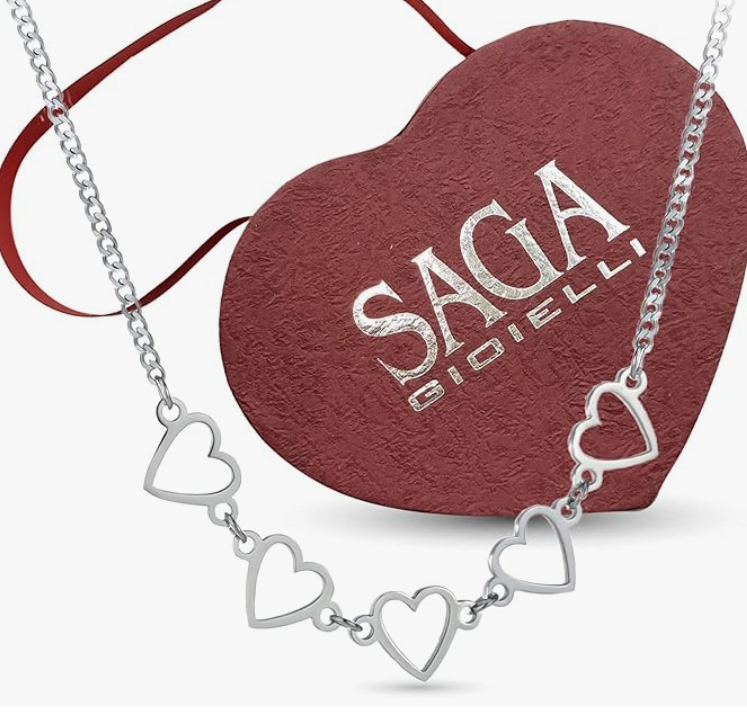 SAGA GIOIELLI® Collana Donna Cuori Acciaio San Valentino Festa Della Mamma