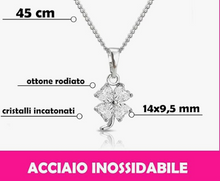 Carica l&#39;immagine nel visualizzatore di Gallery, SAGA GIOIELLI® Collana Donna Acciaio Quadrifoglio Portafortuna Zirconi
