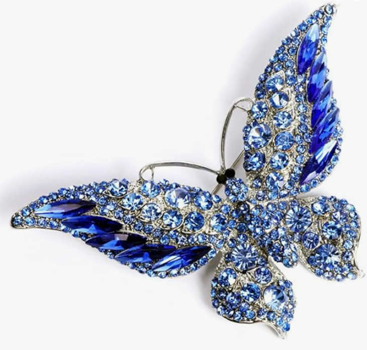 Spilla a farfalla con strass per donne e ragazze, alla moda, squisita, grande cristallo blu, imperatrice monarca, spille alate eleganti accessori per abiti da matrimonio, Natale, compleanno, gioielli