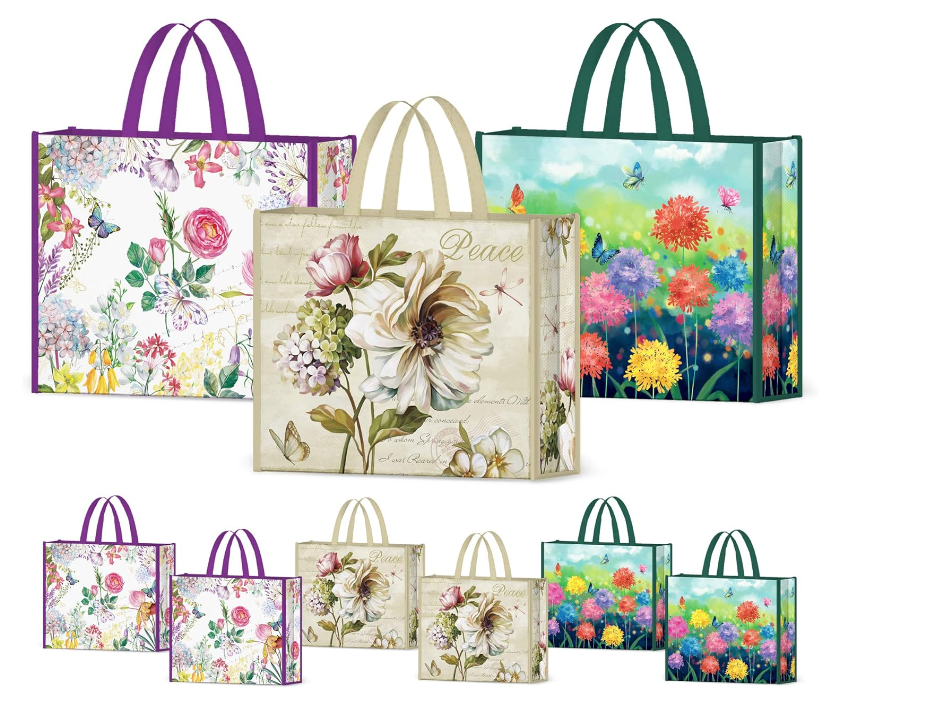 NymphFable 6 Pezzi Borse Spesa Riutilizzabili Peonia Fiori Farfalle Sacchetti Spesa Pieghevole Grande Borsa Mare