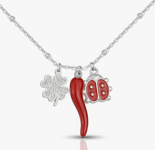 Carica l&#39;immagine nel visualizzatore di Gallery, SAGA GIOIELLI® Collana Donna Portafortuna Quadrifoglio Corno Coccinella Acciaio Confezione Regalo
