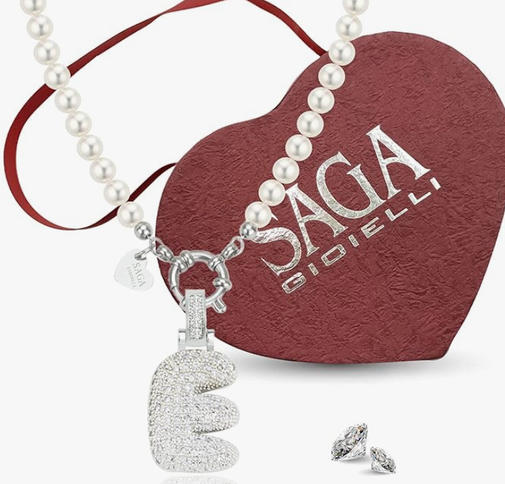 SAGA GIOIELLI® Collana Donna Perle Ciondolo Iniziale Lettera Alfabeto Confezione Regalo Festa Della Mamma