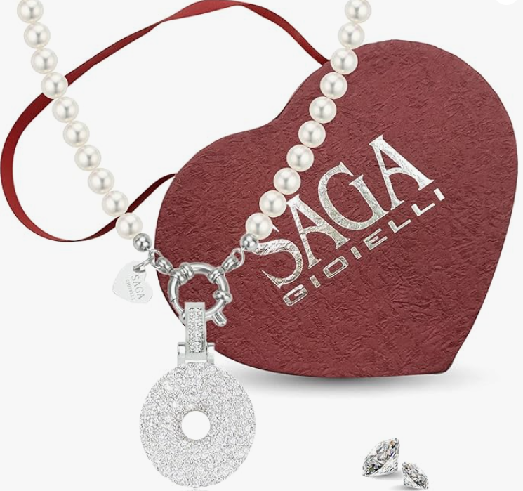 SAGA GIOIELLI® Collana Donna Perle Ciondolo Iniziale Lettera Alfabeto Confezione Regalo Festa Della Mamma