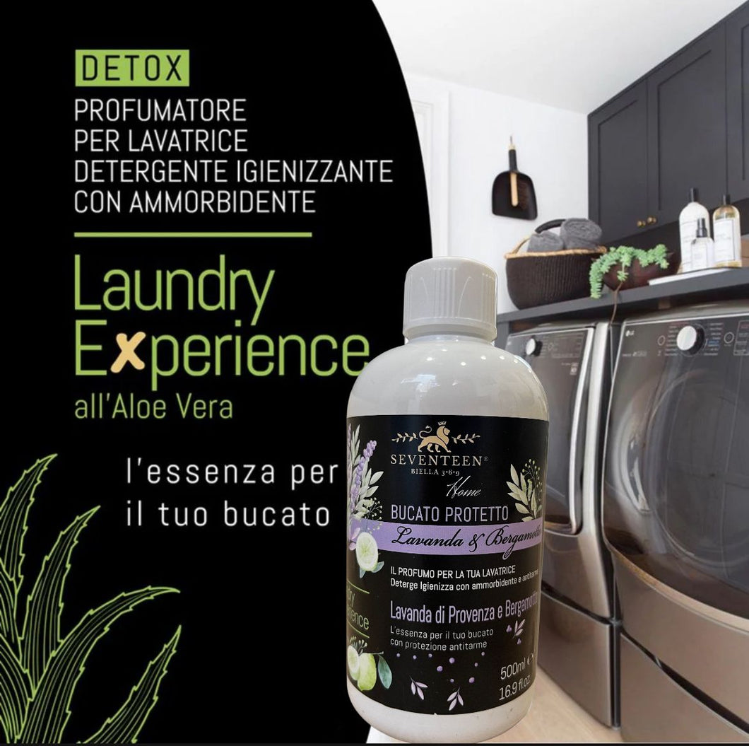 LAUNDRY EXPERIENCE DETOX PROFUMATORE CONCENTRATO PER LAVATRICE 500ML DETERGENTE IGIENIZZANTE E ANTITARME CON AMMORBIDENTE LAVANDA E BERGAMOTTO 500ML