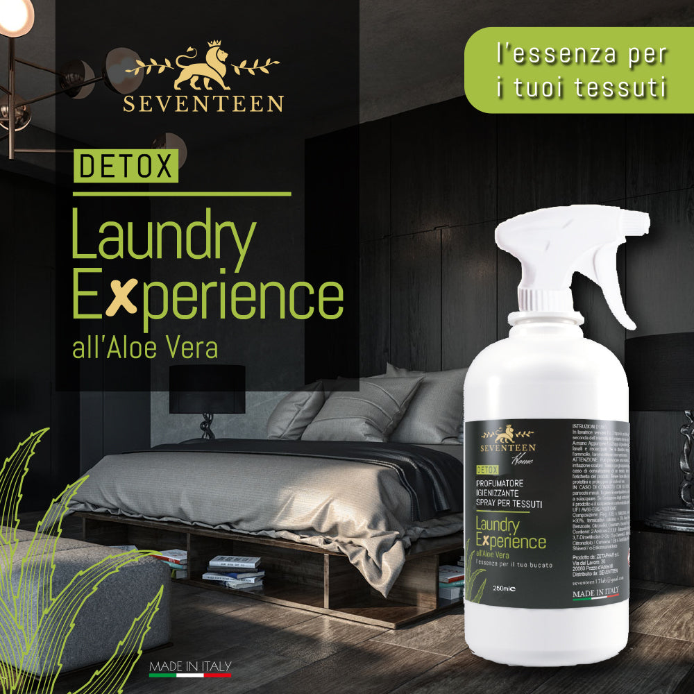 LAUNDRY EXPERIENCE DETOX PROFUMATORE SUPER CONCENTRATO IGENIZZANTE SPRAY PER TESSUTI, ARMADI E ABBIGLIAMENTO 1 SPRUZZATA PER ARMADIO  PROFUMO INTENSO CONCENTRATO ELIMINA OGNI ODORE E PERSISTE SU TESSUTI E DENTRO GLI ARMADI  (250 ML)